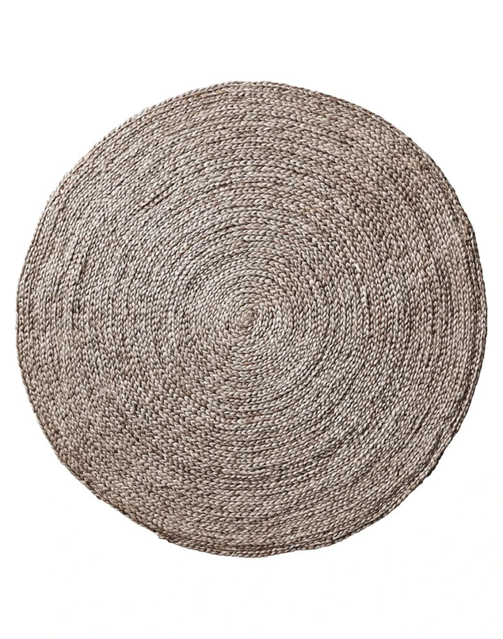Kerala Round Braided Jute Rug | Natural Silver