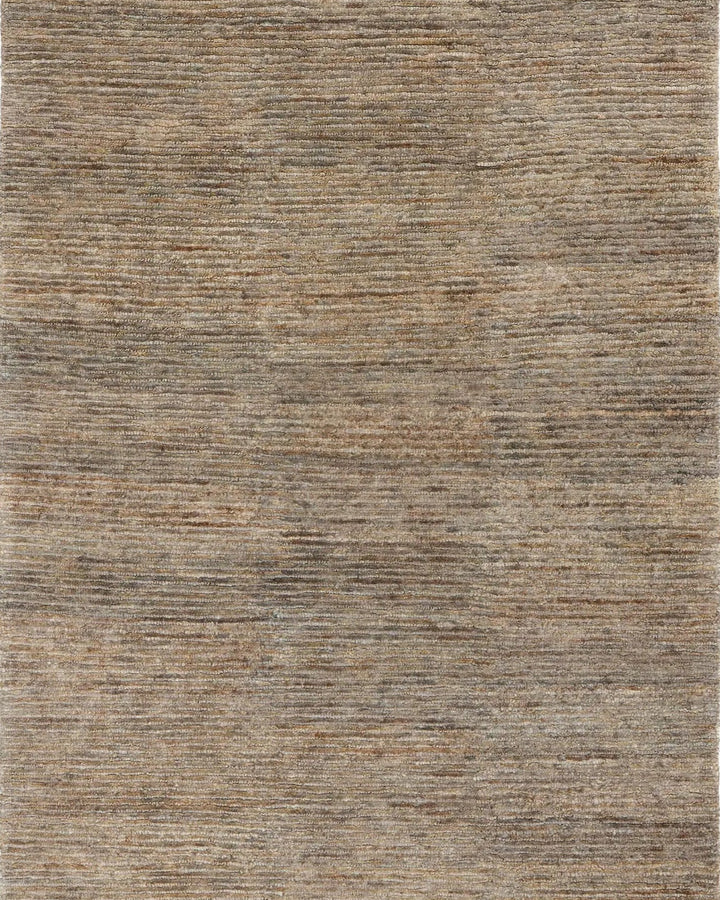 Beige and brown striped rug on a white background