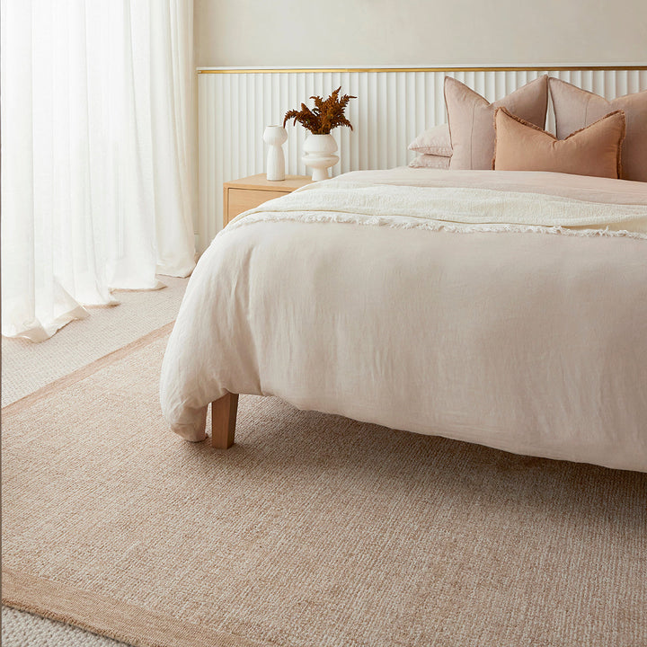 Mila handmade wool rug by Alisa and Lysandra. Bedroom styled using the Mila rug