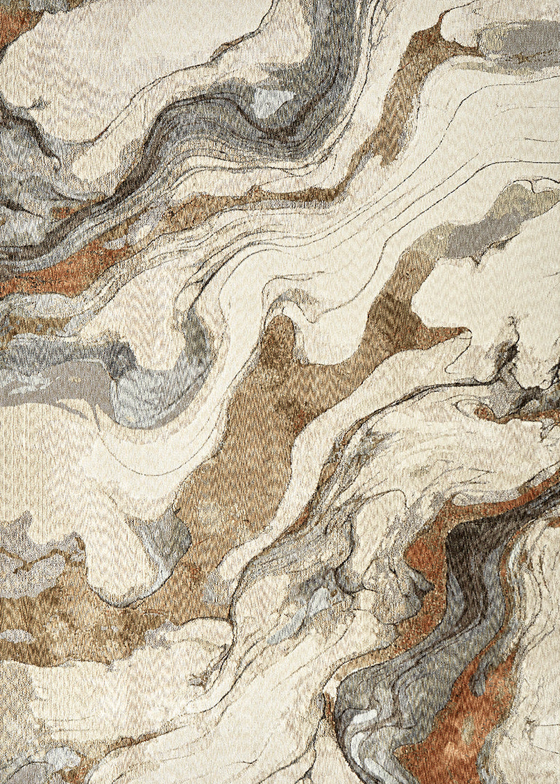 Organic inspired designed rug in rust beige and grey