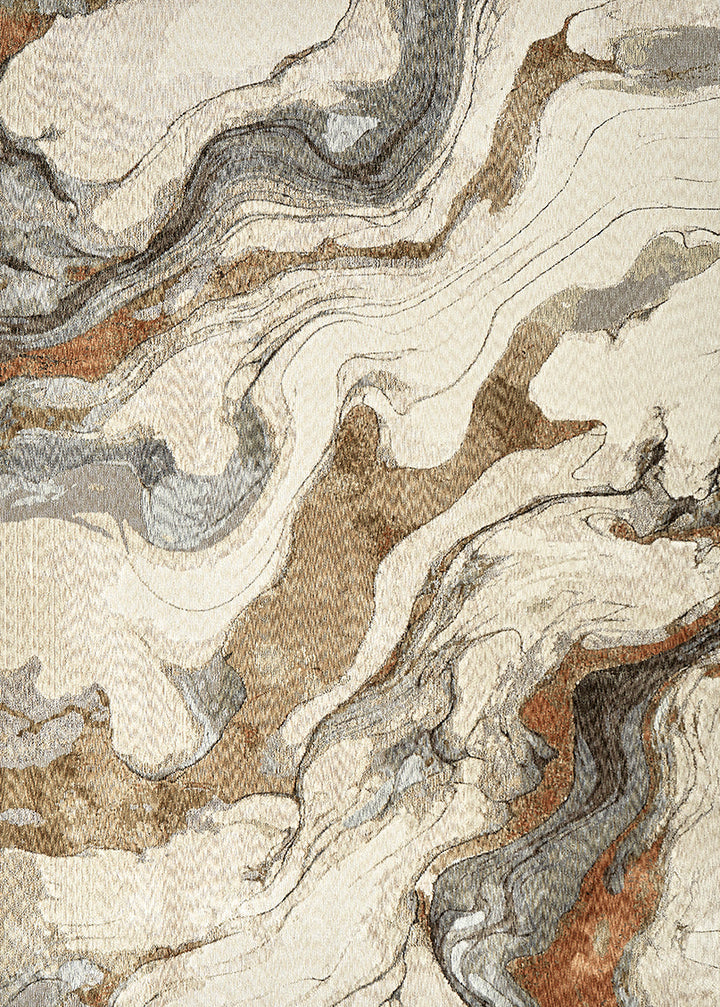 Organic inspired designed rug in rust beige and grey