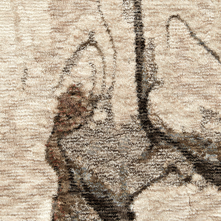 Textured beige and brown carpet with abstract design