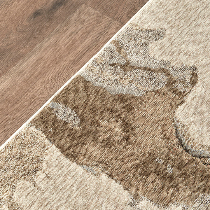 close up of a cut pile rug on a timber floor