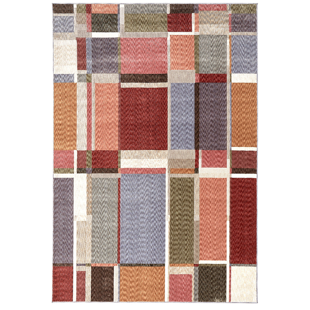 Multicolored checkered rug on a white background
