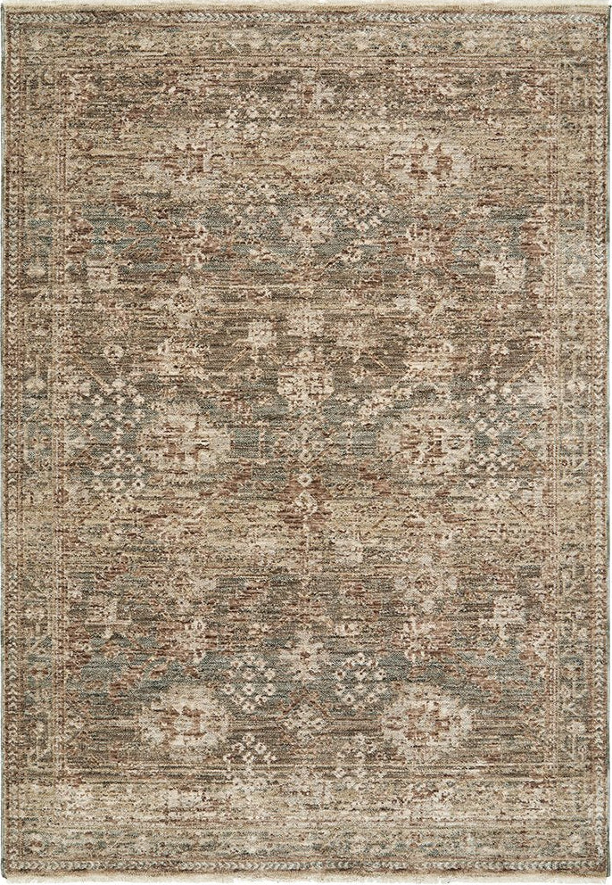 Patterned area rug with a mix of colors on a plain background