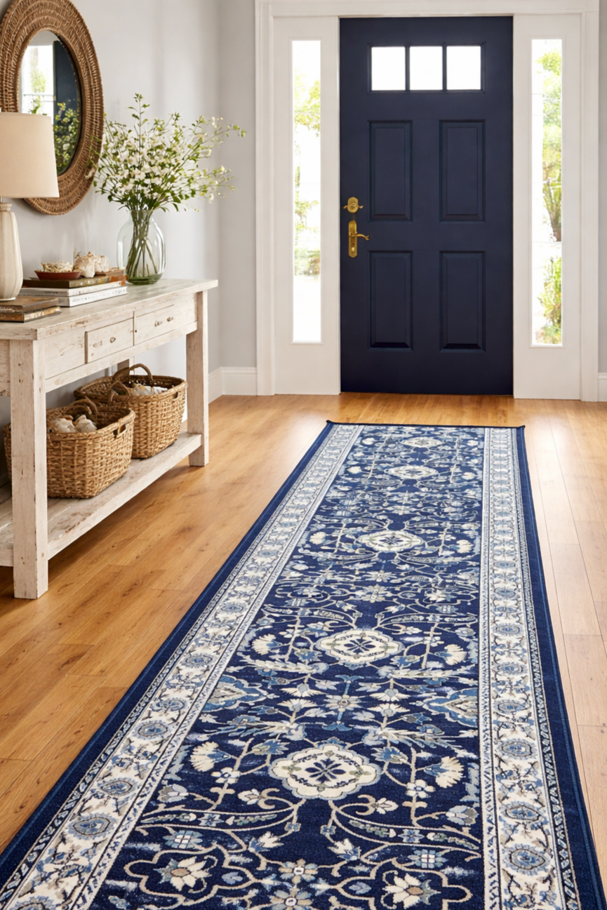 Verona 6256 Navy Hall Runner | Custom cut length x 80cm wide | $95 per metre