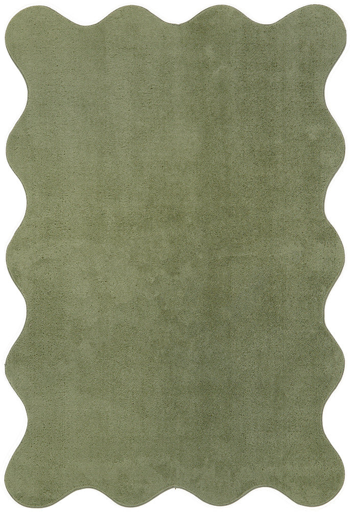 overhead green pile rug on a white black ground