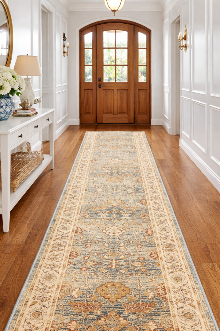 Verona 6256 Blue Gold Hall Runner | Custom Cut Length x 80cm wide | $95 per metre