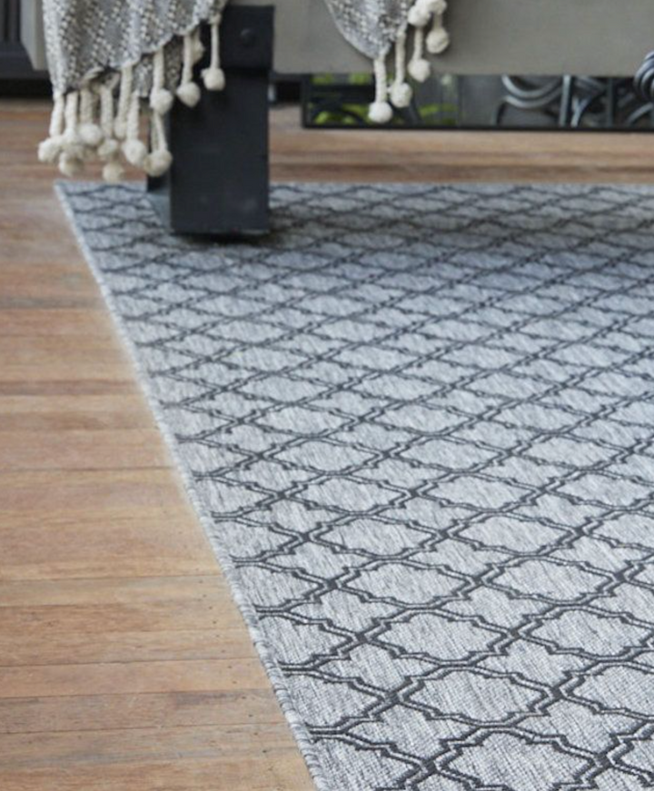Lattice Seaspray Rug | Silver Black | Elise and Matt's Outdoor Terrace Oslo 2019