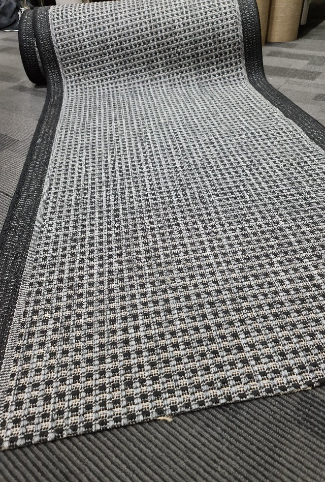 Chinos Silver Black Rubber Back Runner | Custom cut length x 80cm wide | $45 per metre