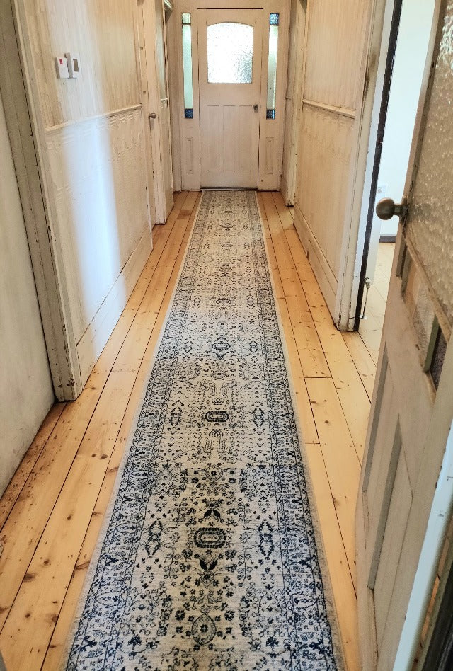 Wedgewood Cream & Blue Tav Hall Runner | Custom cut length x 80cm wide |$59 per metre - ETA Late DEC '25