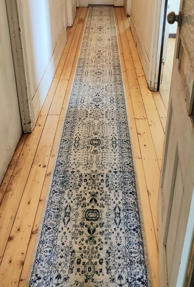 Wedgewood Cream & Blue Tav Hall Runner | Custom cut length x 80cm wide |$59 per metre - ETA Late DEC '25