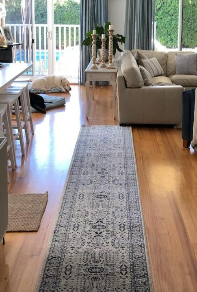 Wedgewood Cream & Blue Tav Hall Runner | Custom cut length x 80cm wide |$59 per metre - ETA Late DEC '25