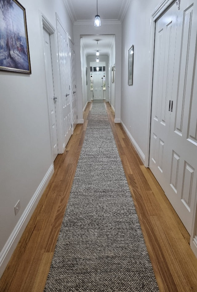 Dropletts Light Grey Handmade Hall Runner | Custom cut Length x 80 cm wide