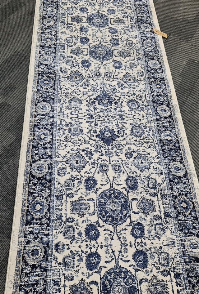 Renaissance Cream Blue Hall Runner | Custom cut length x 80cm wide| $89 per metre