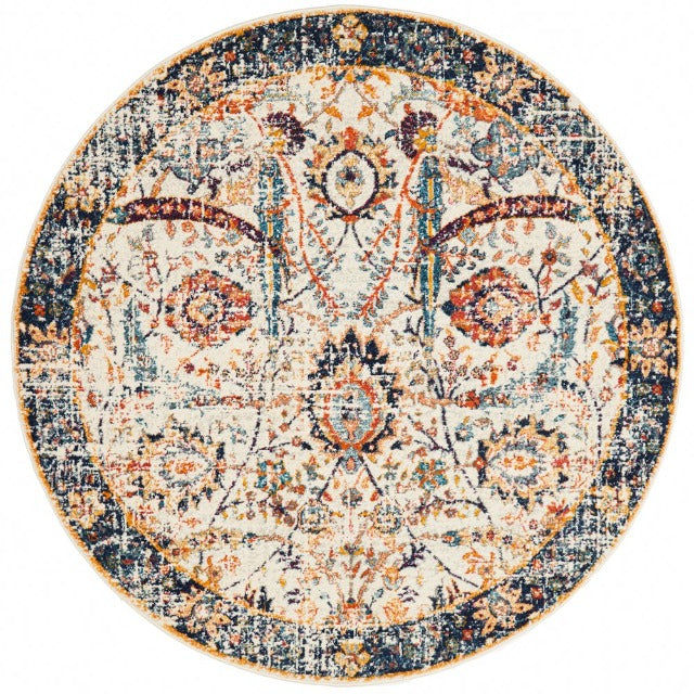 Peacock Distressed Round Rug | Multi