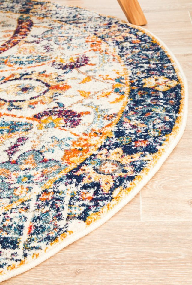 Peacock Distressed Round Rug | Multi