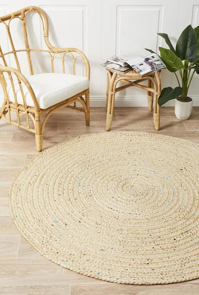Jute & Sari Silk Round Rug | Natural