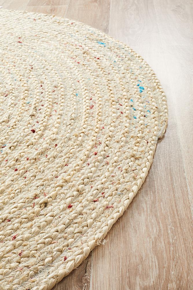 Jute & Sari Silk Round Rug | Natural