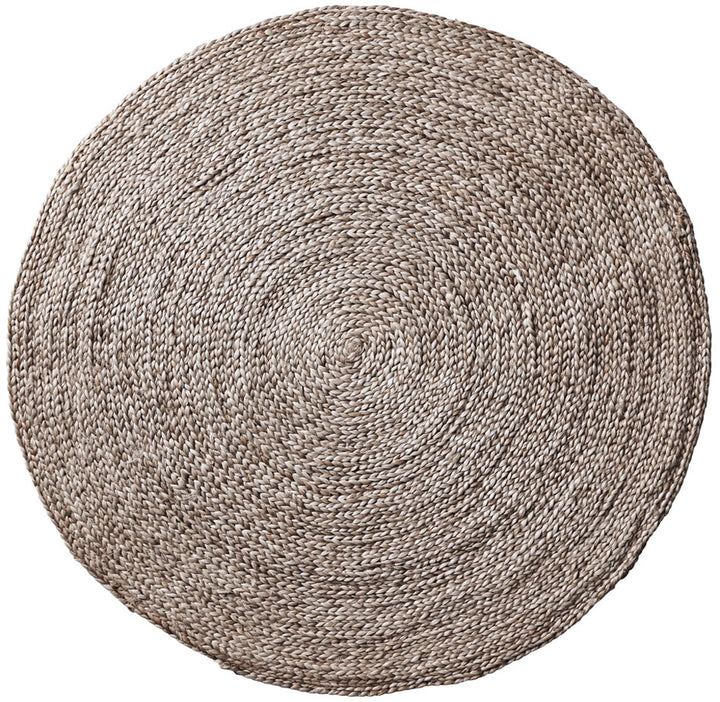 Kerala Round Braided Jute Rug | Natural Silver