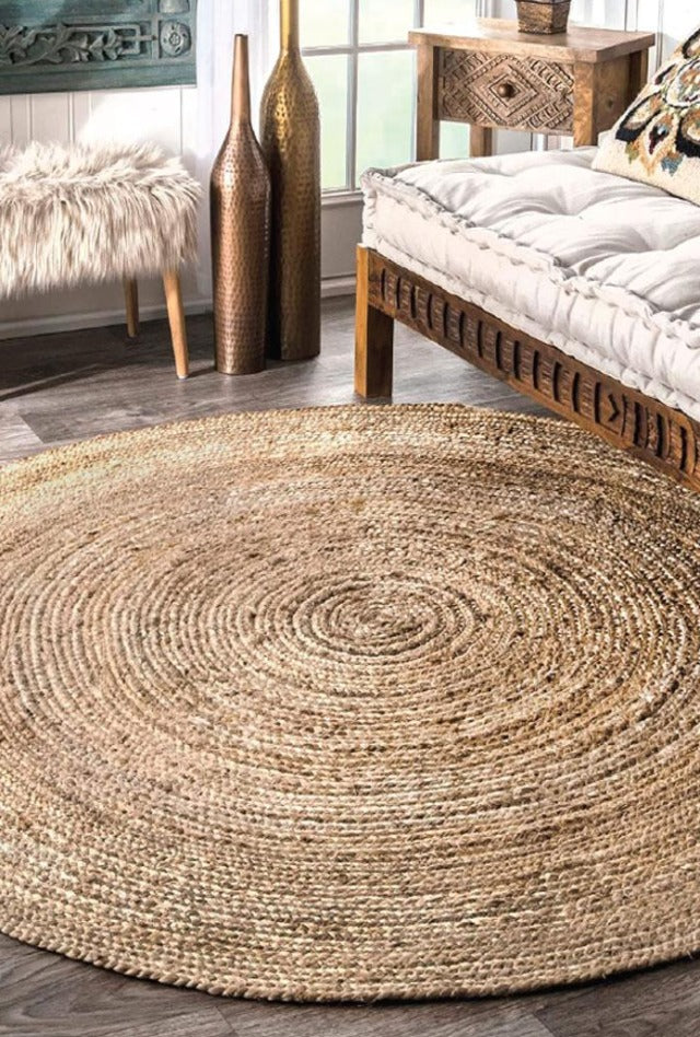 Kerala Round Braided Jute Rug | Gold