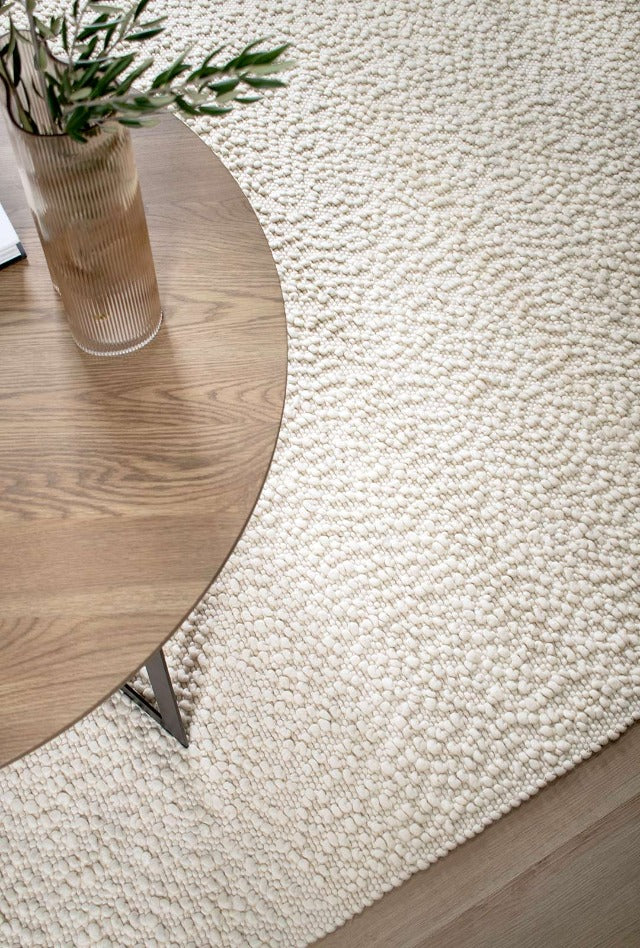 Boucle Wool Rug | Ivory - Enquire now for availability | Kristy & Brett | Living Dining 2023