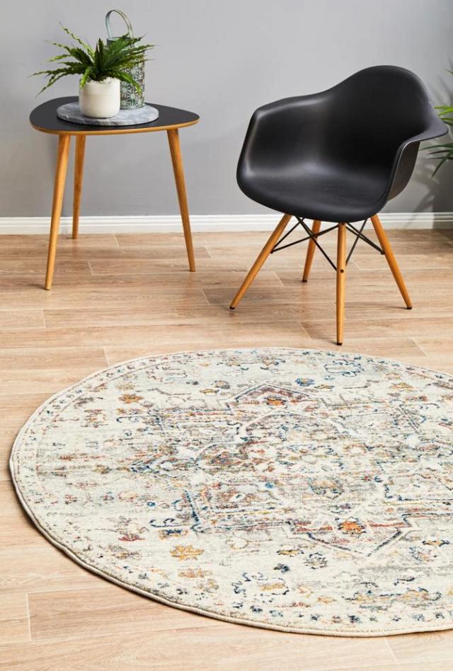 Ankara 911 Round Rug | Silver & Multi