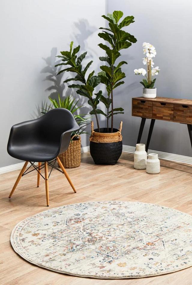 Ankara 911 Round Rug | Silver & Multi