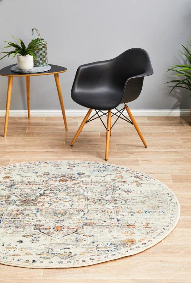 Ankara 911 Round Rug | Silver & Multi