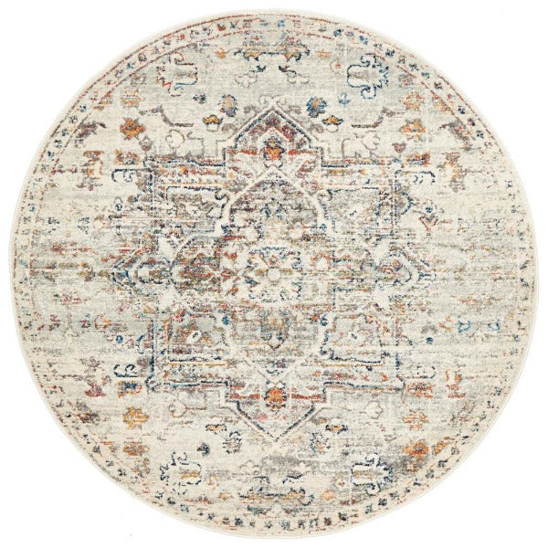 Ankara 911 Round Rug | Silver & Multi