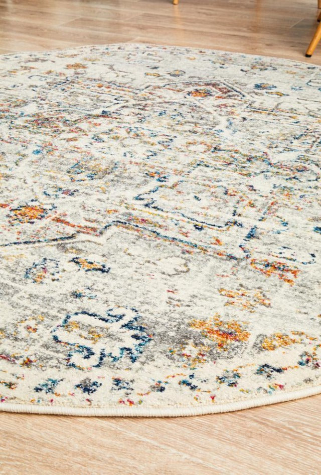 Ankara 911 Round Rug | Silver & Multi