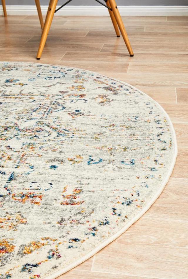 Ankara 911 Round Rug | Silver & Multi