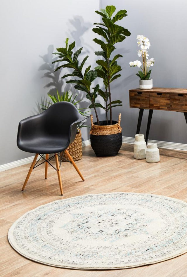 Lace 922 Round Rug | White & Blue