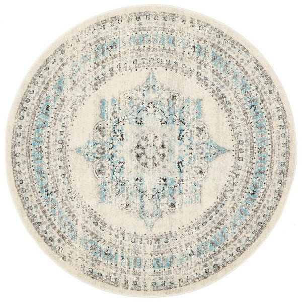Lace 922 Round Rug | White & Blue