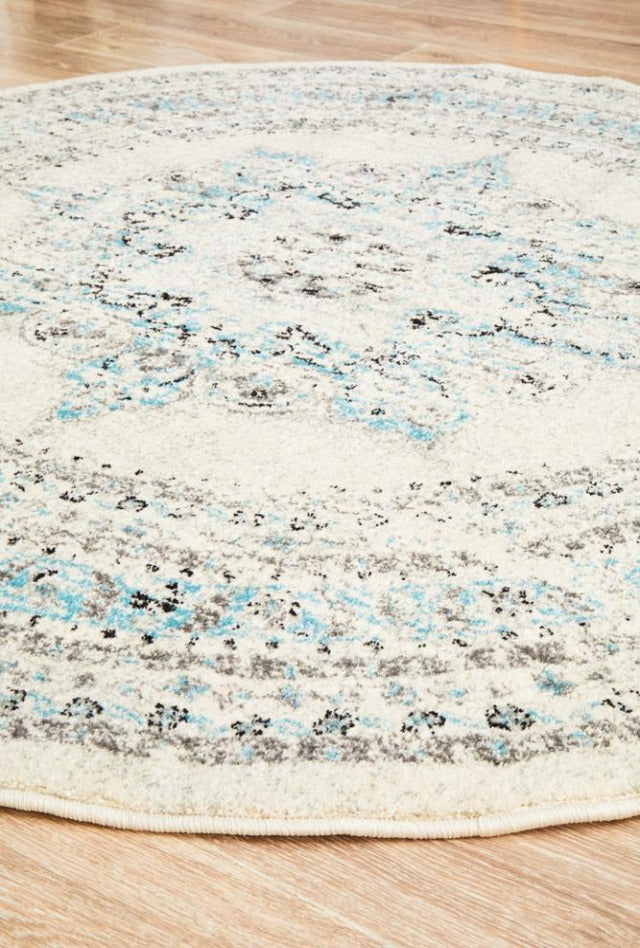 Lace 922 Round Rug | White & Blue