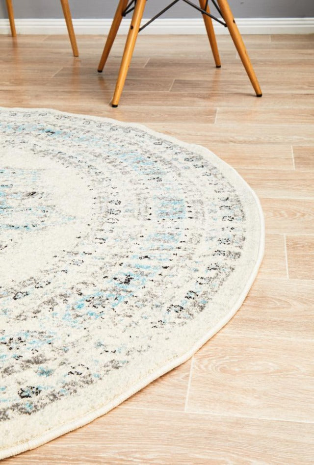 Lace 922 Round Rug | White & Blue