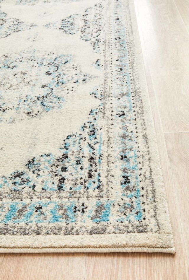 Lace 922 Runner Rug | White & Blue