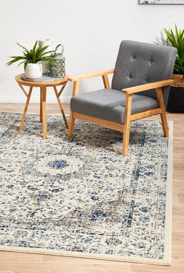 Adorn Evy Transitional Rug | White Grey Blue