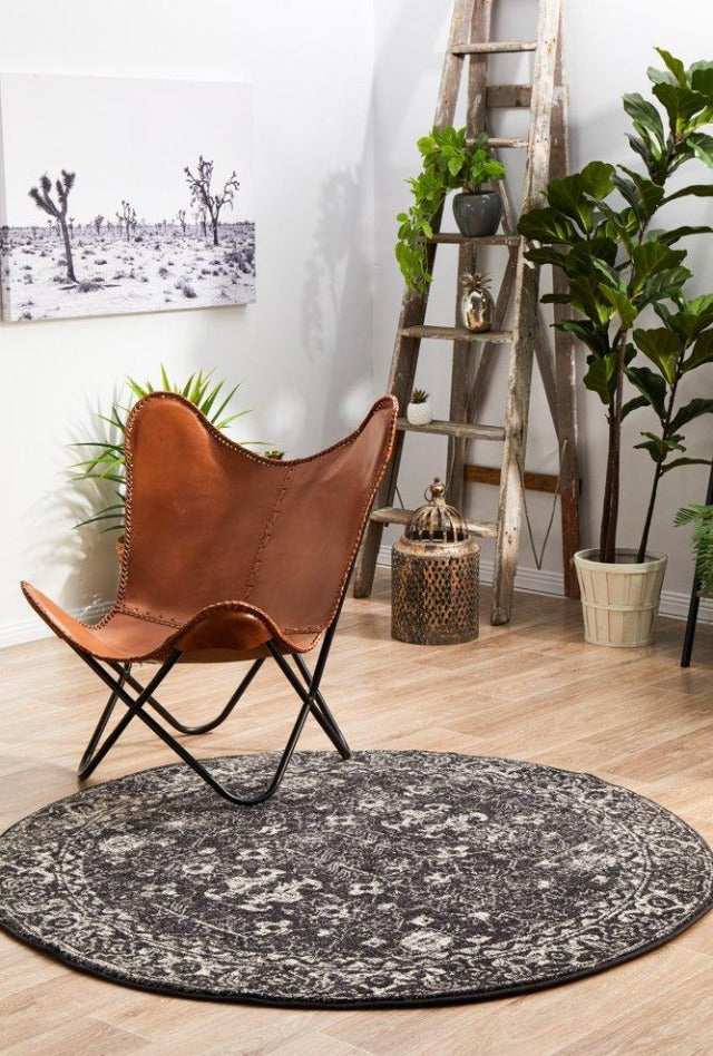 Dream Distressed Round Rug | Charcoal