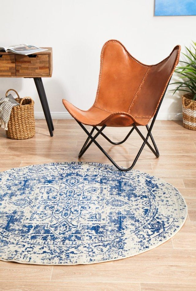 Charmed Round Rug | White Royal-Blue