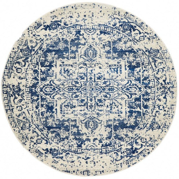 Charmed Round Rug | White Royal-Blue