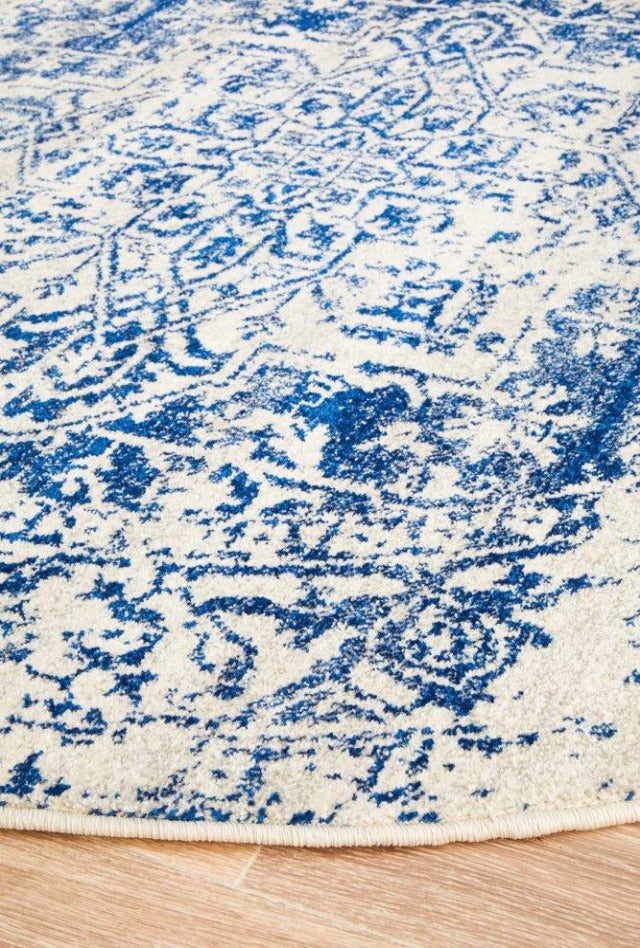 Charmed Round Rug | White Royal-Blue