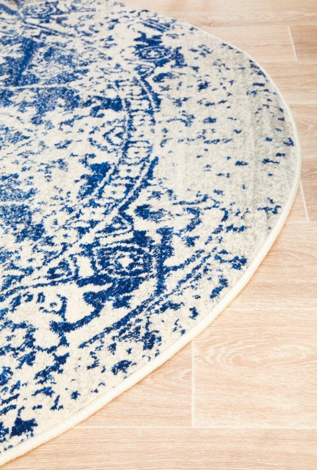 Charmed Round Rug | White Royal-Blue