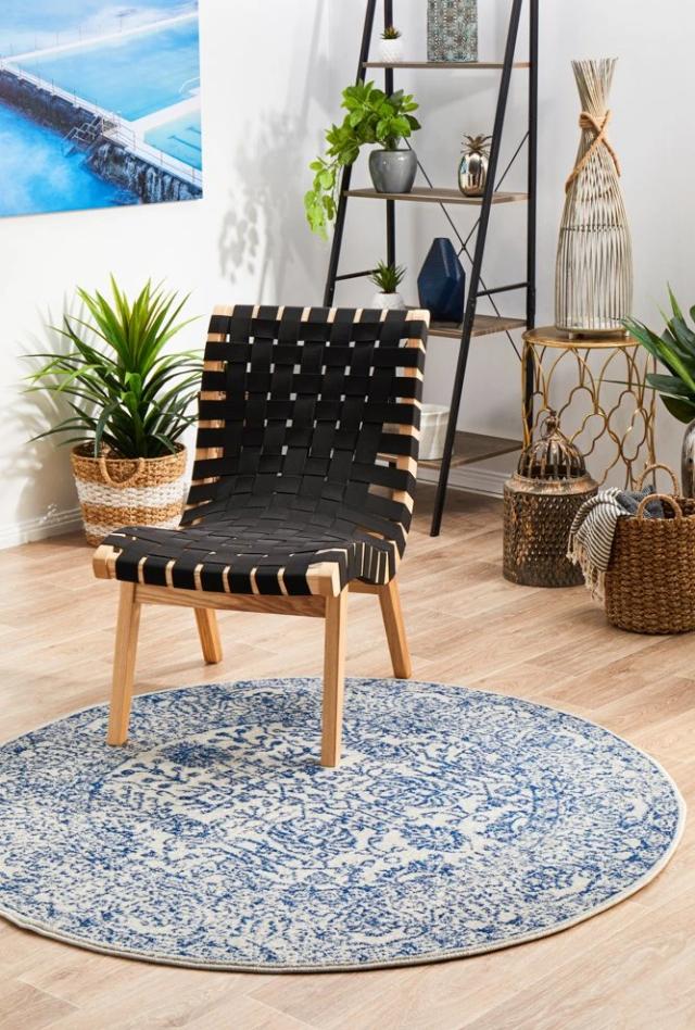 Evoke 256 Blue Round Rug Machine Made and Synthetic