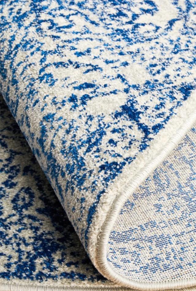 Evoke 256 Blue Round Rug Machine Made and Synthetic