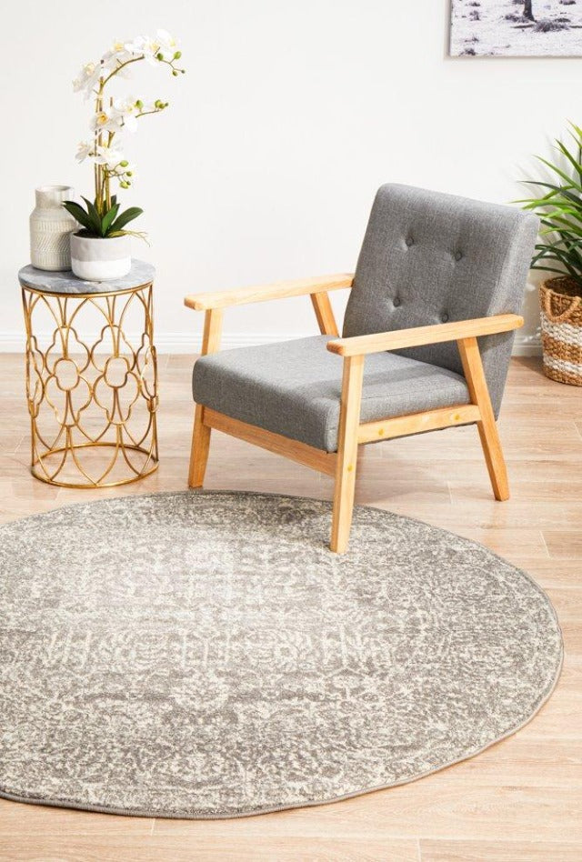 Homage Transitional Round Rug | Grey