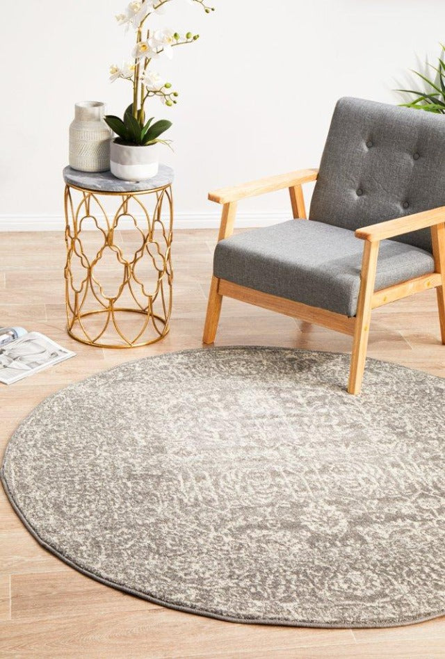 Homage Transitional Round Rug | Grey