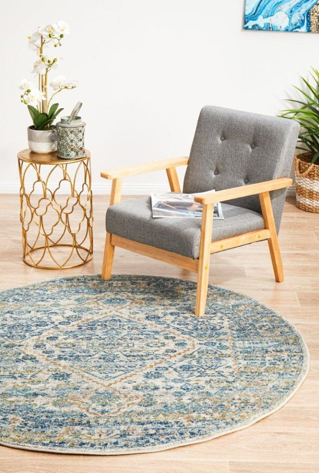 Duality Transitional Round Rug | Silver Blue Gold