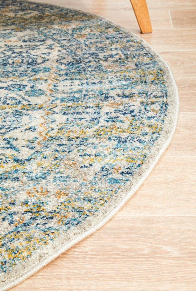 Duality Transitional Round Rug | Silver Blue Gold