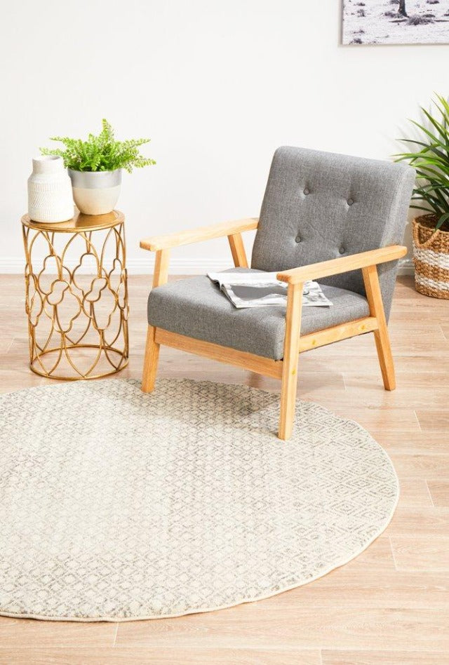 Glasgow Round Rug | Off-White Grey Silver